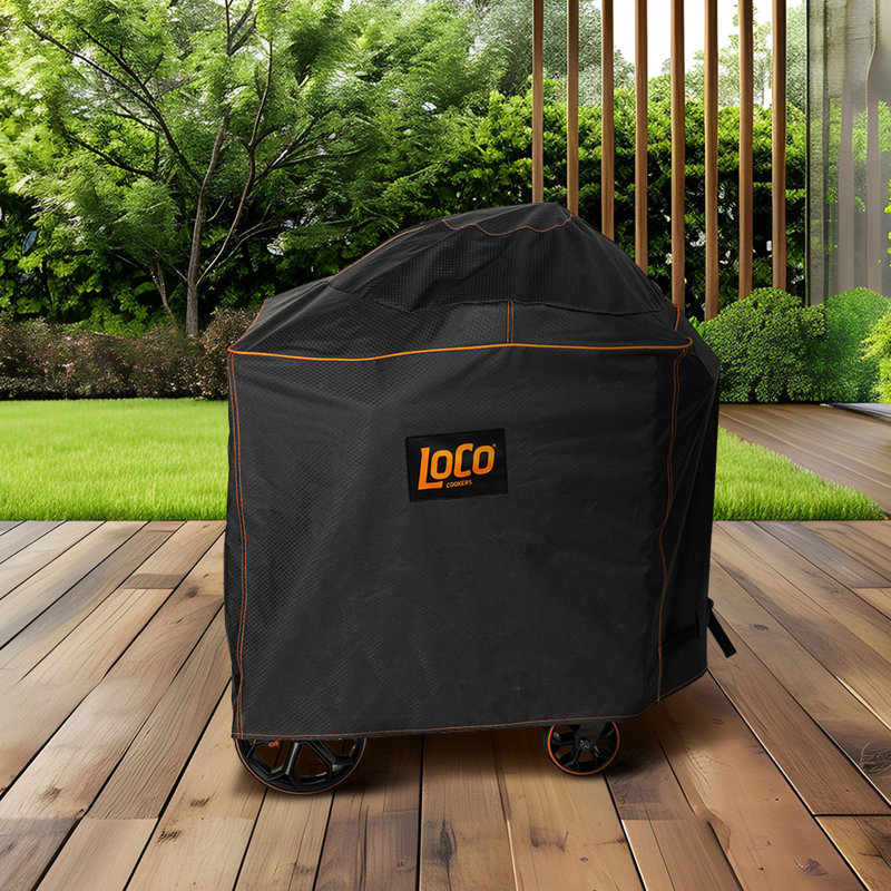 Loco Cookers 22.5 In Kettle Grill Cover with SmartTemp, Zipper, and Cart, Black