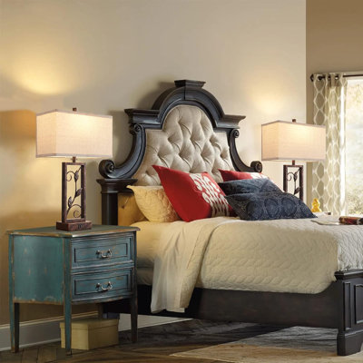 Ensemble de 2 lampes de table Farmhouse Touch Control avec ports USB, lampe de chevet rustique rétro à 3 voies à intensité variable, lampe de table de chevet rétro pour le salon de la chambre à coucher, 2 ampoules incluses (bronze)