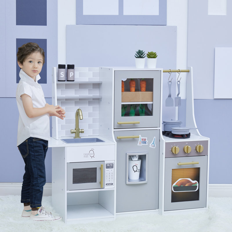Teamson Kids Little Chef Lyon Modern Wooden Play Kitchen, Gray