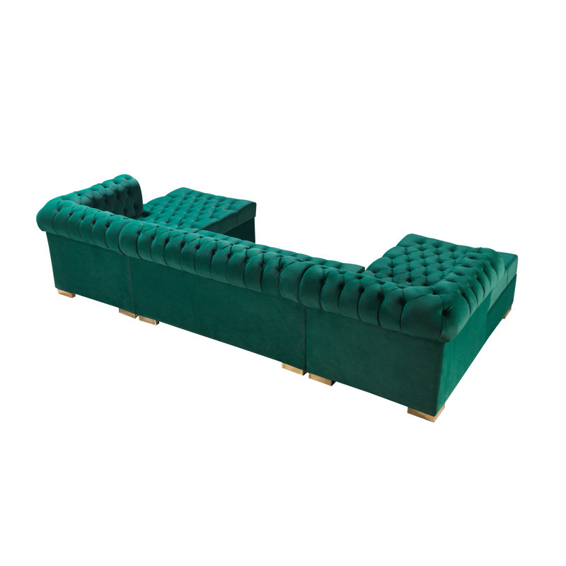Canapé modulaire en velours vert Lorena, Velours vert