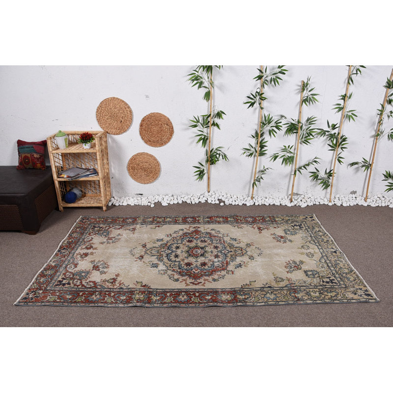Tapis neutres, tapis rétro, tapis turcs, tapis tissé à plat beige, tapis de 4,4 pi x 7,8 pi