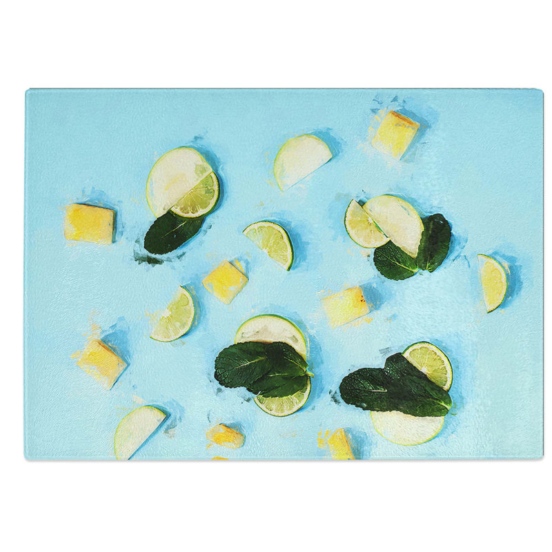Glass Mint Lime Pineapple & Apple in Abstract Chopping Board, 39 cm W x 28.5 cm L