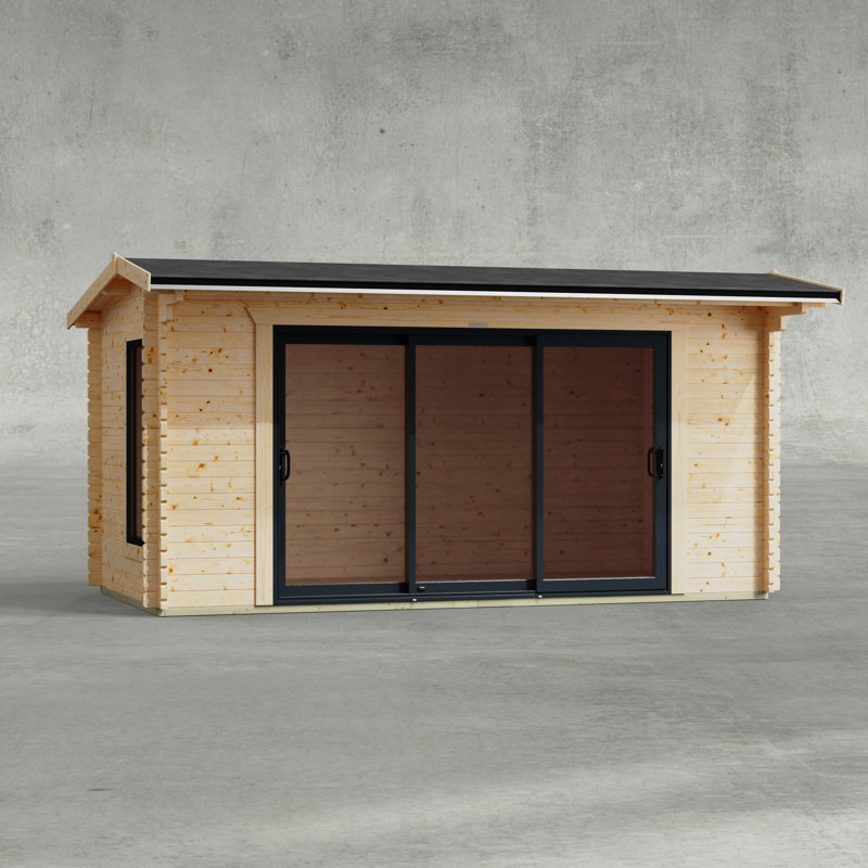 Powersheds 16 x 8ft Offset Apex Aluminium Sliding Door Log Cabin - 44mm