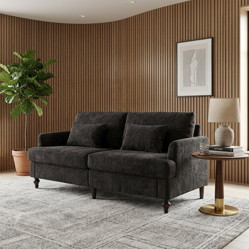 Canapé en chenille de style Mid-Century, Noir