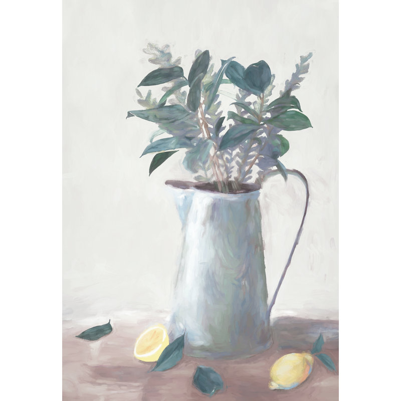Pichet de fleurs par Inconnu, Papier avec cadre simple argenté, H 30 po x l 20 po, Blanc / Blanc
