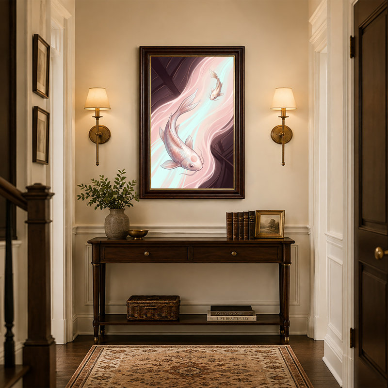 «White Koi Fish», art mural sur toile, 18"H x 12"W