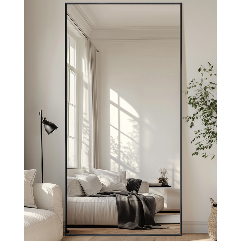Grand miroir de plancher décoratif, miroir sur pied pleine longueur pour le décor de la chambre à coucher, salon, Noir