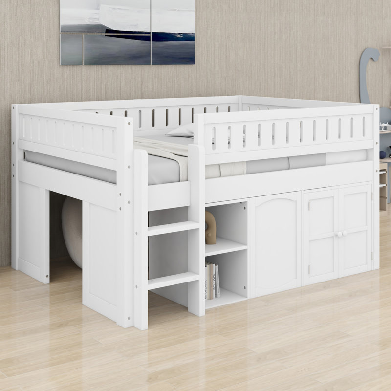 Loft Bed With Storage Cabinet, Chalkboard Panel, White
