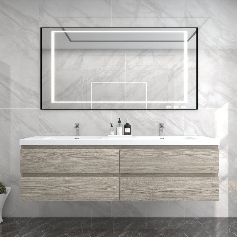 Damilola 72'' Double Bathroom Vanity with Acrylic Top, Teak Oak