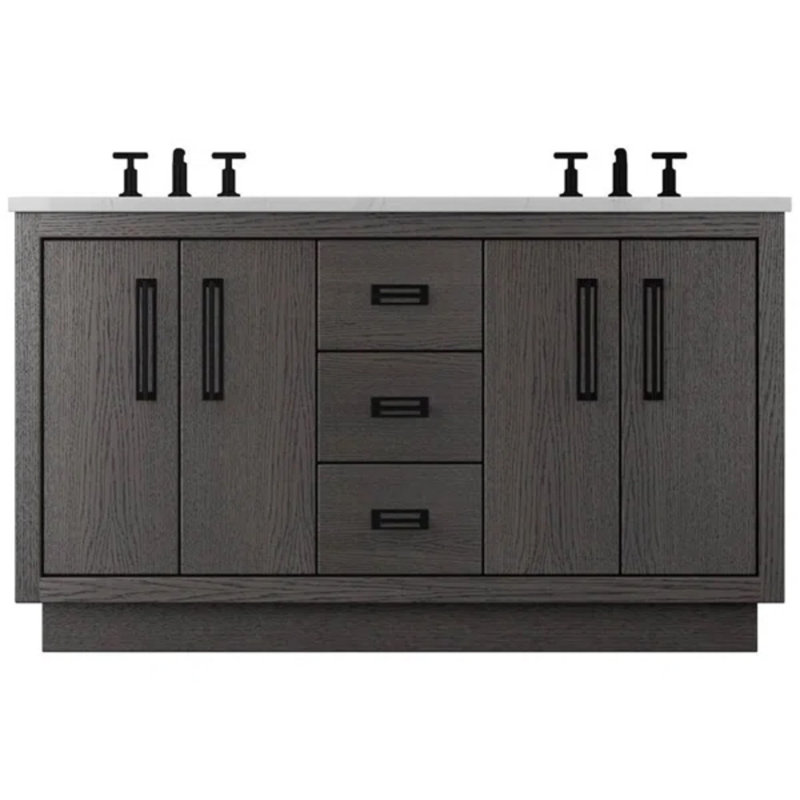Avalon Double Bath Vanity, 60", Gray Weathered, Matte Black
