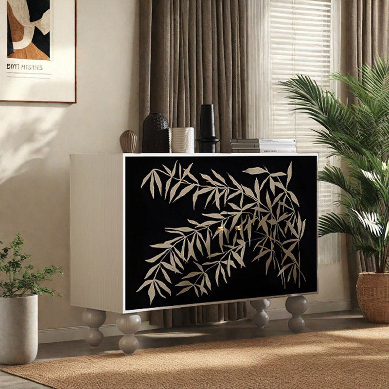 45.3in Two-door Sideboard Cabinet, Black/White