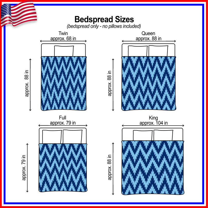 Blue Zigzag Pattern Quilted Bedspread All Sizes, Full / Double