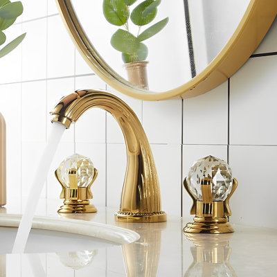 Portobelo Gold Polished 8*" Inch Widespread Faucet With Crystal Handles