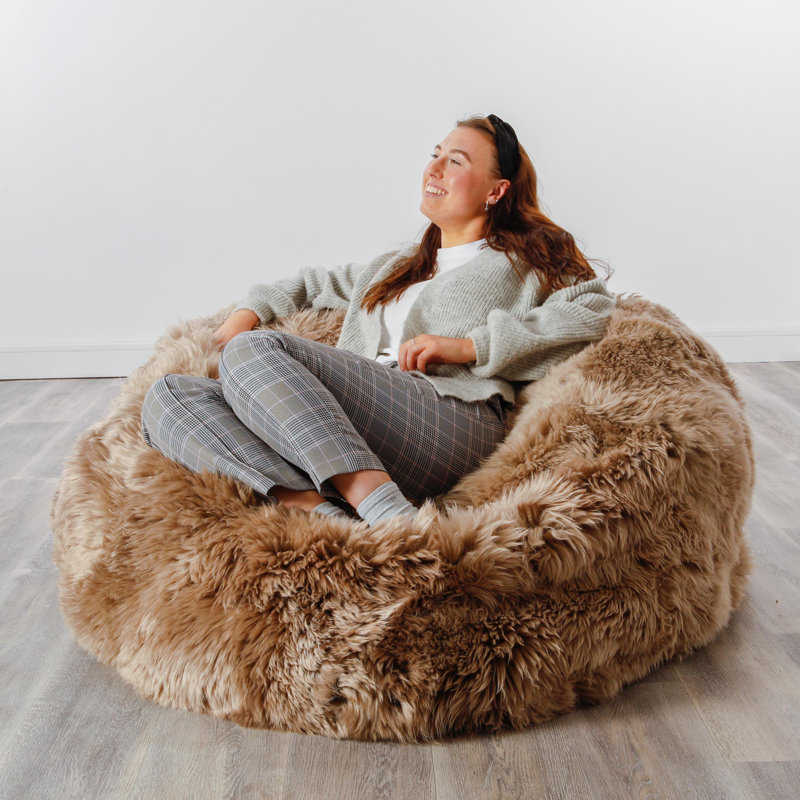 Genuine Fur Refillable Bean Bag Sofa, Light Brown