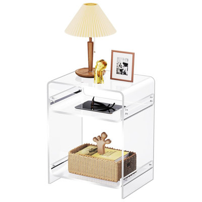Acrylic End Table with Storage Shelf,Bedside Table Nightstand