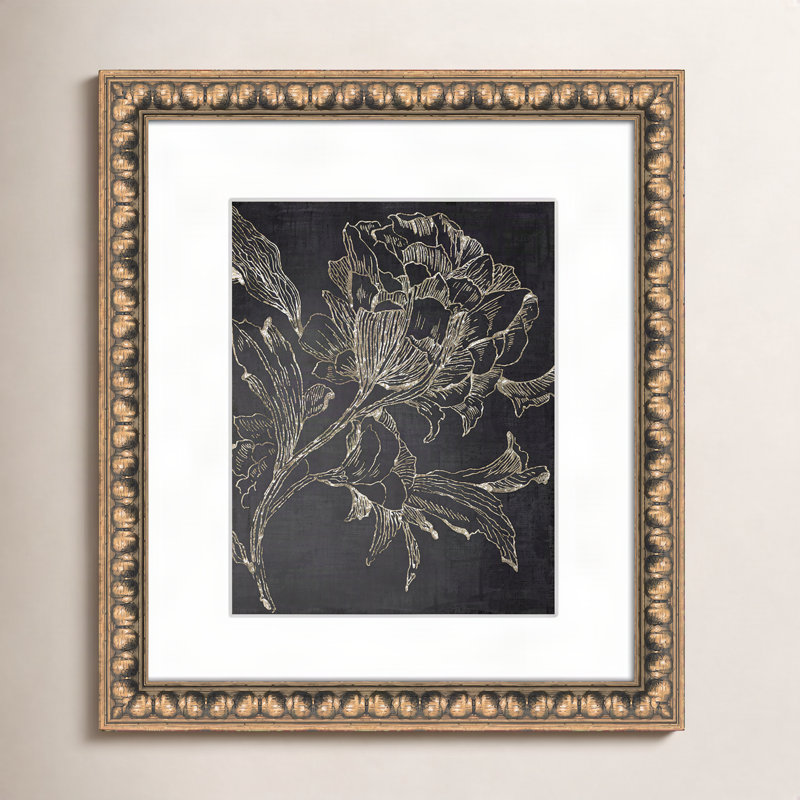 «Clarendon Golden Flower Folklore I» par Asia Jensen, reproduction de cadre photo, Cadre en perle d'or, H 16 po x l 14 po