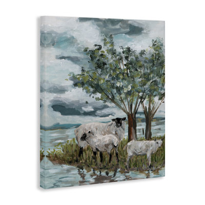 Art traditionnel sur toile, "Traditional Sheep Scene" par Melissa Wang