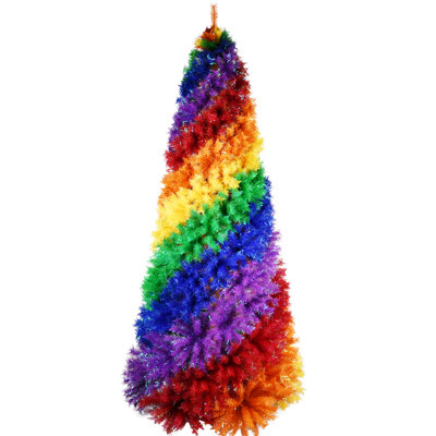 6ft Rainbow Spiral Artificial Tree, 1248 Branch Tips, Full & Appearance, Metal Stand For Indoor Party Colorful Unique Design, Decor