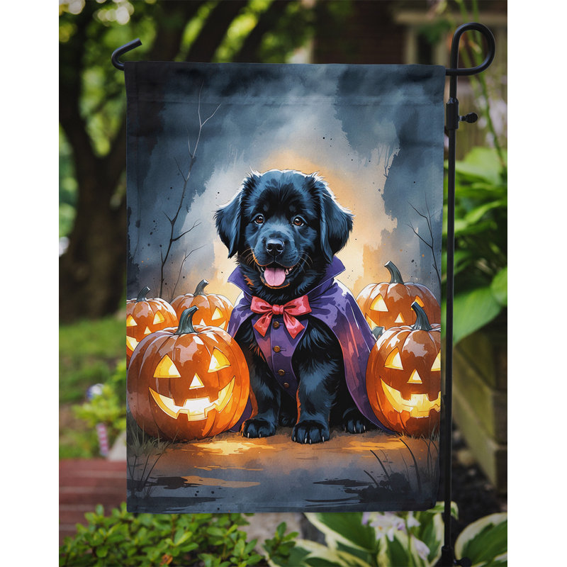 Drapeau de jardin chiot Halloween, Terre-Neuve noir