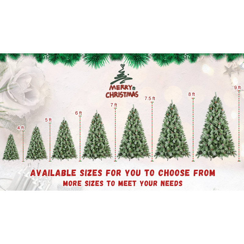 Arbre de Noël 8 pi avec 102 pommes de pin et 1858 pointes, branches mixtes en PVC et en aiguilles dures, conception à charnières, support en métal robuste pour une installation facile et un look réaliste