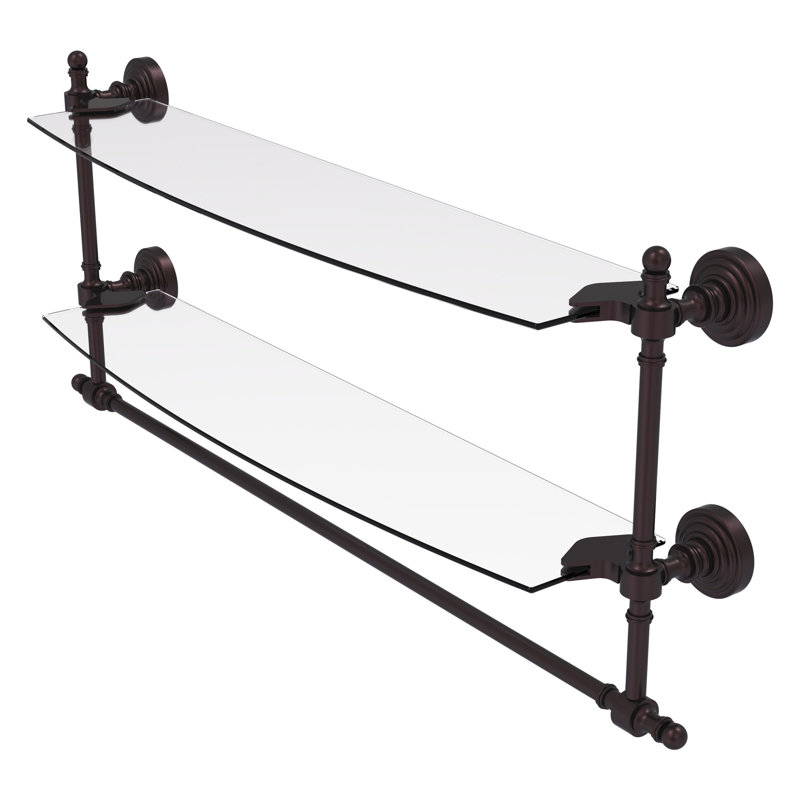 Étagère 2 pièces étagée avec barre de tour Retro Wave, 15" H x 24" W x 5" D, Bronze Antique