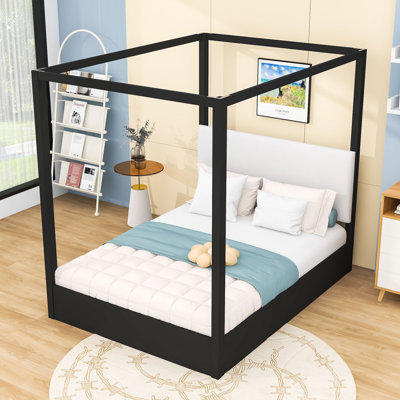 Canopy Platform Bed with Upholstered Headboard and Center Legs