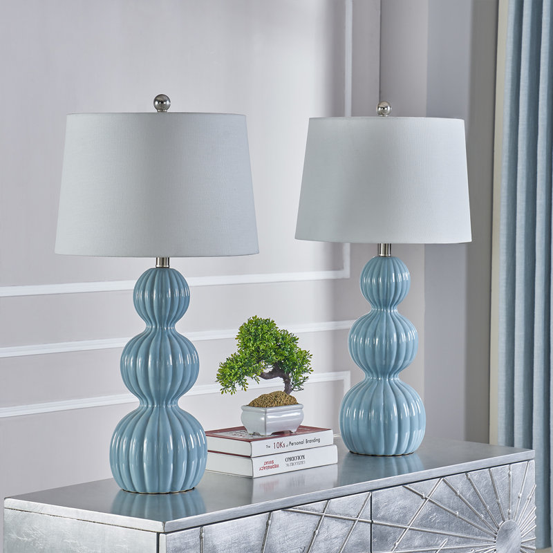 Lampe de table côtière moderne en céramique 28 po avec gradation à 3 voies Sabb, Bleu