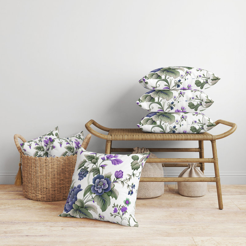Coussin Orchit, H 16 po x l 16 po, Bleu / blanc / vert floral