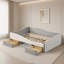 Structure de lit double rembourrée pleine grandeur avec 2 tiroirs de rangement, gris, mobilier de chambre polyvalent peu encombrant-1531467002-1531467007