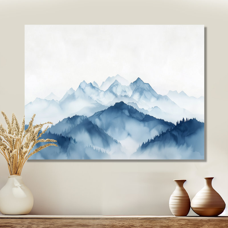 «Winter Blue and White Mountain Majesty II - Landscape Mountains», reproduction sur toile, 24" H x 32" W, Toile tendue