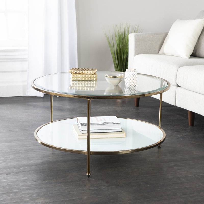 Linvel Glass Top Coffee Table, Antique Rose Gold