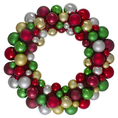 Traditional Colors 2-Finish Shatterproof Ball Christmas Wreath 36-Inch