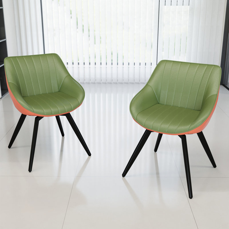 Ensemble de chaises de salle à manger en polyuréthane de style Mid-Century moderne avec pieds en métal noir, Vert