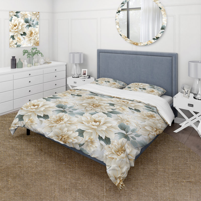 Ensemble de housse de couette blanche Mandalas Chrysanthemum Boho, Housse de couette pour grand lit et 2 taies décor