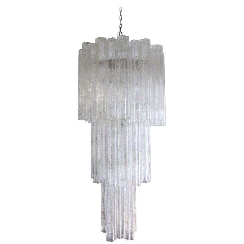 Grand Tronchi Mizrahi Chandelier, Brushed Brass, 48" H x 18" W x 18" D, Clear Smooth Glass