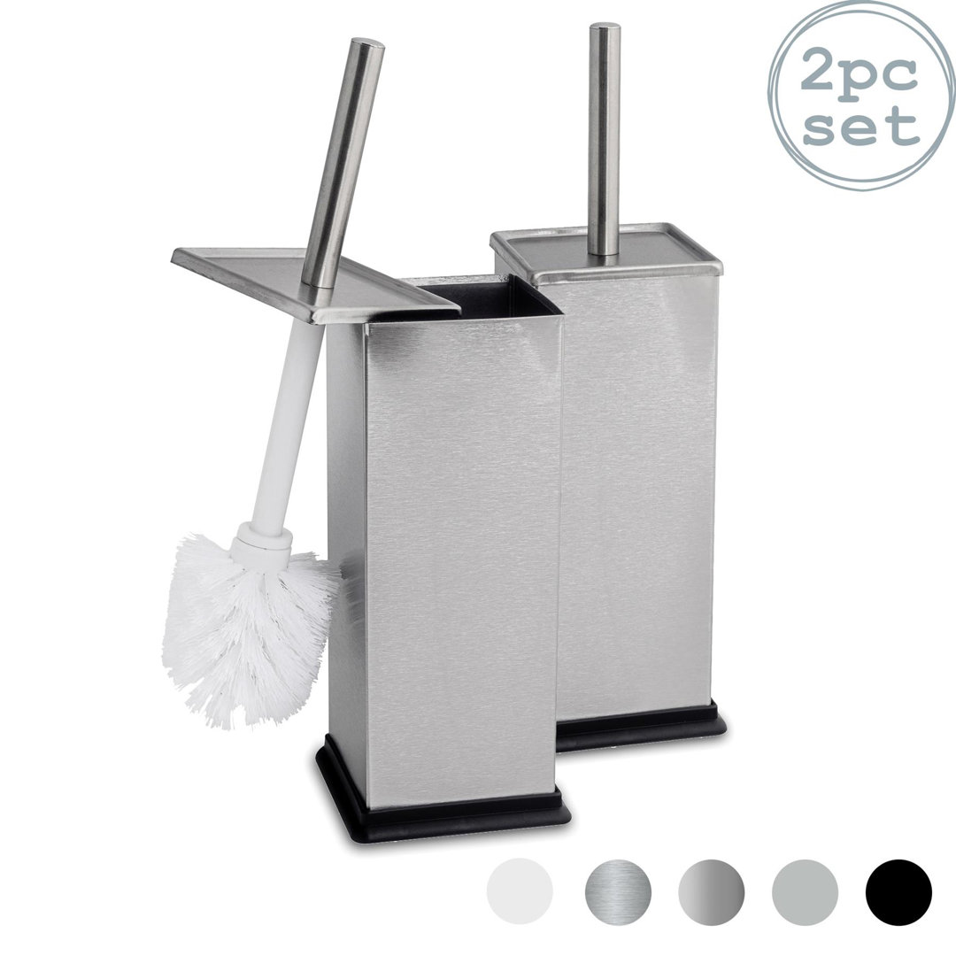 Harbour Housewares - 2x Square Toilet Brushes with Holder - Toilet Cleaning Brush Set with Non Slip Base
