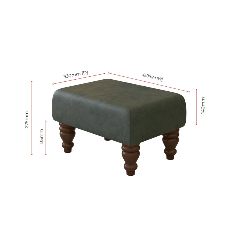 Manufactured Wood Accent Stool, Mahogany, Bottle Green, Italian Leather