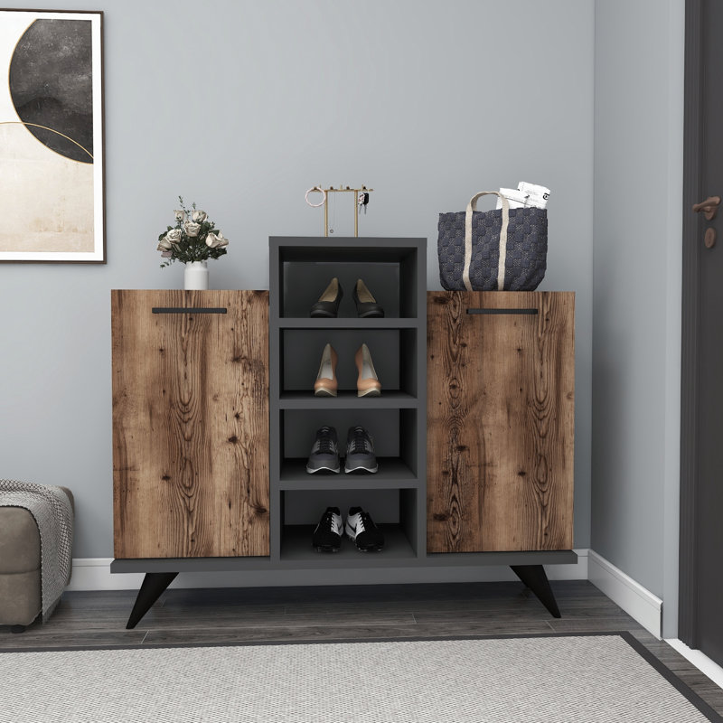 12 Pair Shoe Storage Cabinet, Brown/Black