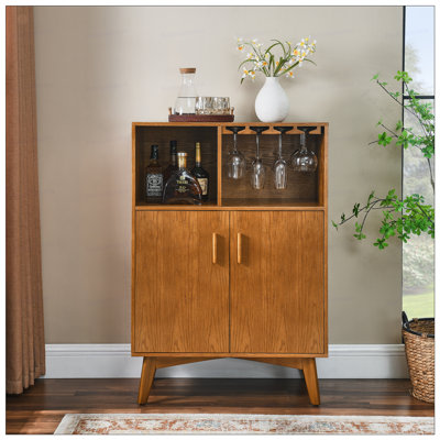 Liquor Cabinet with Wine Glass Holder & Wine Rack & Adjustable Shelf, Wine Cabinet, Kitchen Bar Cabinet, Rustic Sideboard Buffet Cabinet with storag