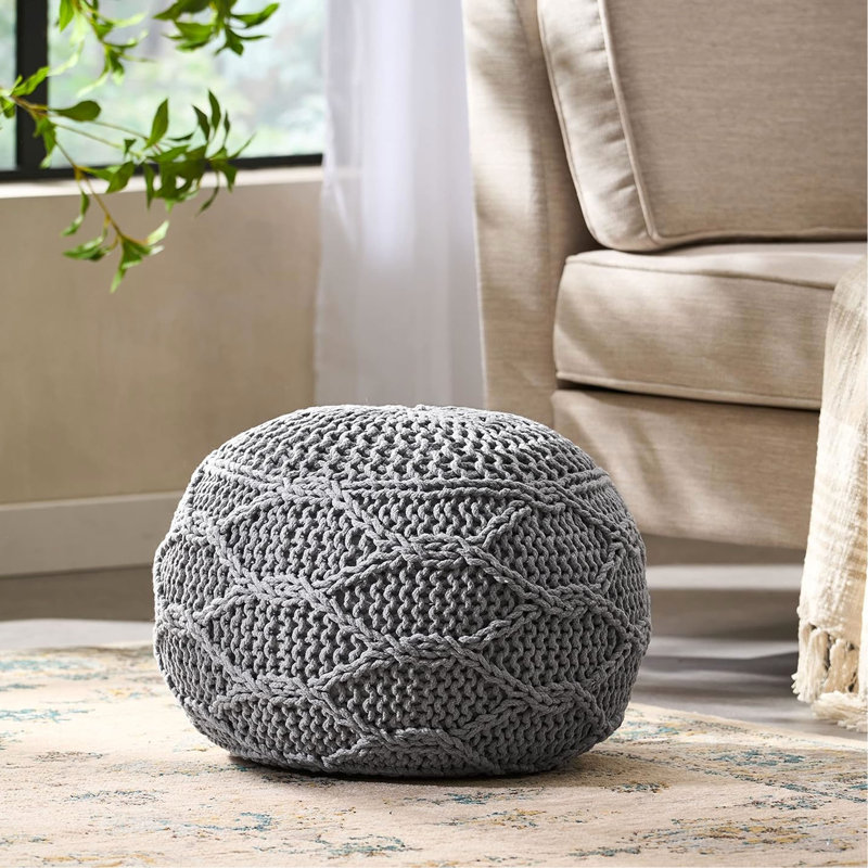 Repose-pieds moderne gris en tricot tissé pour espace de lecture - l 20 po x P 14 po, sans assemblage