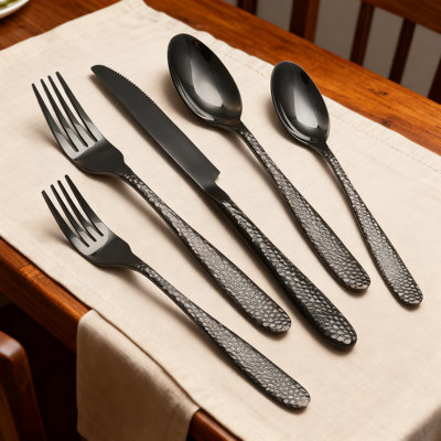 20-Piece Hammered Flatware Set For 4, Stainless Steel Silverware Set With Heavy-Duty Construction, Mirror Polished Finish, Dishwasher Safe For Home And Restaurant Use