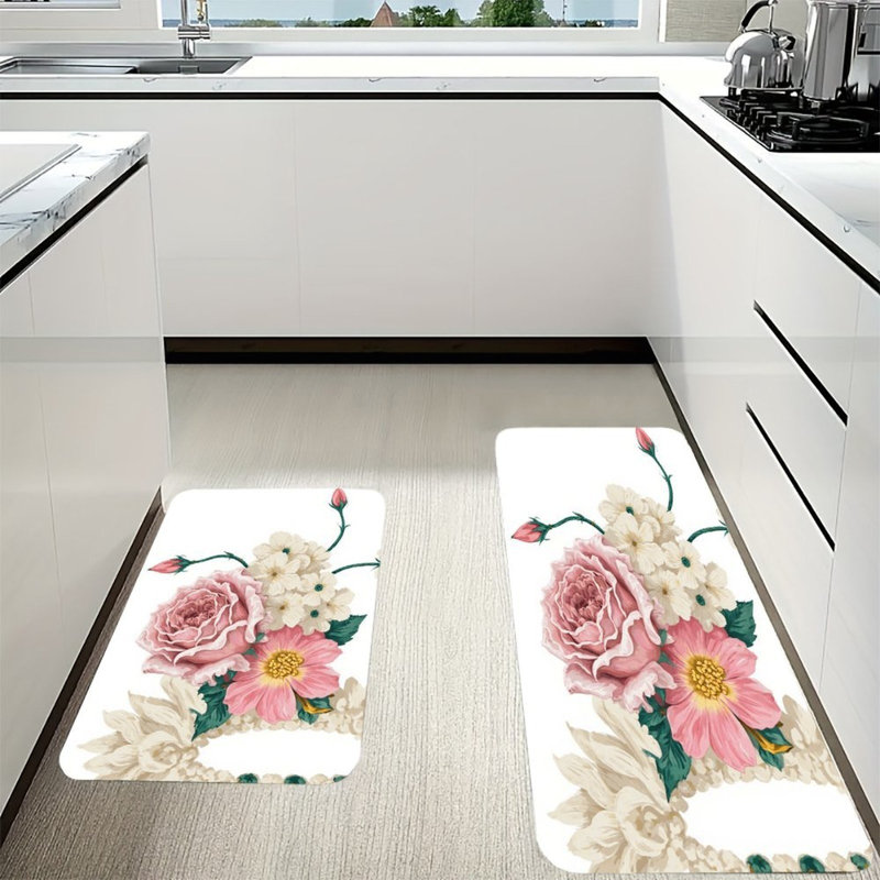 Tapis de cuisine antidérapant 2 pièces rose et rose