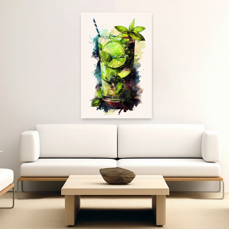 «Mojito», reproduction d'art contemporain à l'aquarelle, H 60 po x l 40 po