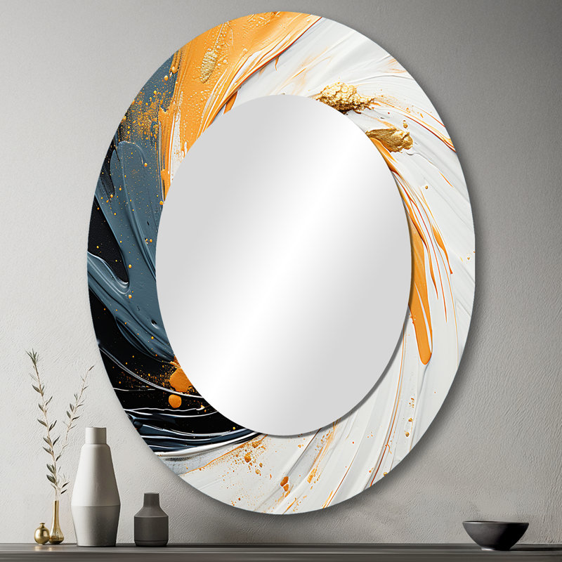Radiant Revolve Orange Spiral - Miroir mural ovale orange moderne, 43 po x 33 po