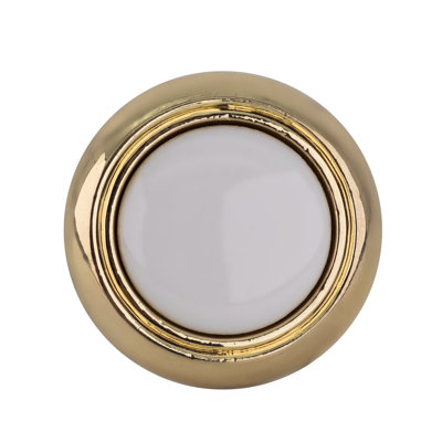 BXB44267W3 Bouton d'armoire à champignon, diamètre de 1-1 / 4 po, projection de 1 po, base 5/16 po, blanc avec laiton poli