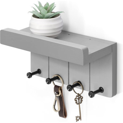 Wall Mount Key Holder With Shelf And 4 Hooks, Compact Decorative Organizer For Keys, Mail, And Essentials, Modern Farmhouse Home Decor