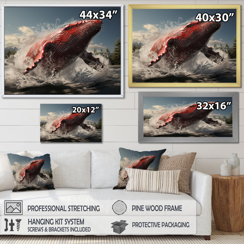 Impression sur toile encadrée, "Coastal baleines", Cadre flottant doré, H 12 po x l 20 po x P 1 po
