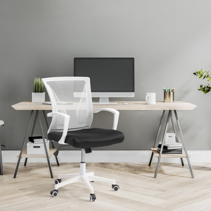 Chaise de bureau Lateasa, Blanc, Blanc / noir