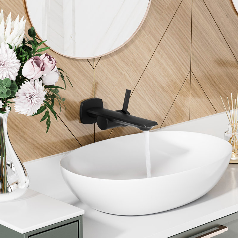 Wall Mounted Single Handle Bathroom Faucet, Matte Black