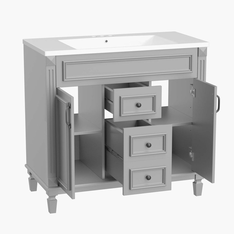 35.9'' Single Bathroom Vanity with Ceramic Top, Gray
